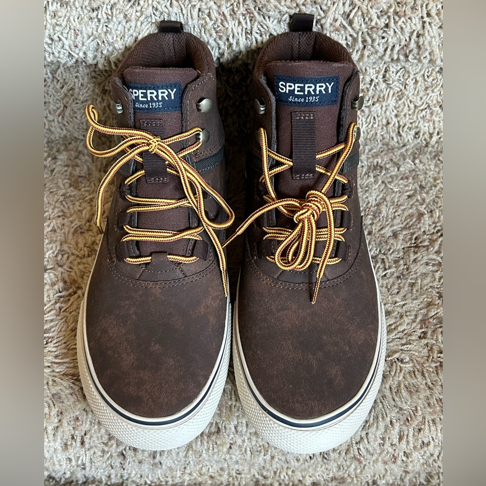 NWOT Men's Sperry, Striper Storm Waterproof Boots. Brown/Tan Size 10. - Picture 3 of 6